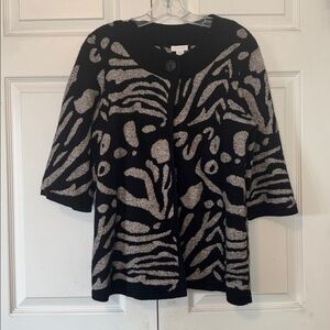 Chico's Wool blended Black and Grey Animal Patterned Cardigan Sz Small